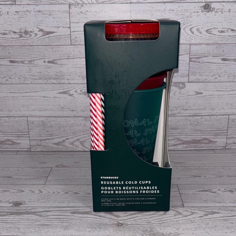 Starbucks set of 5 reusable cold cup with lid and striped straws